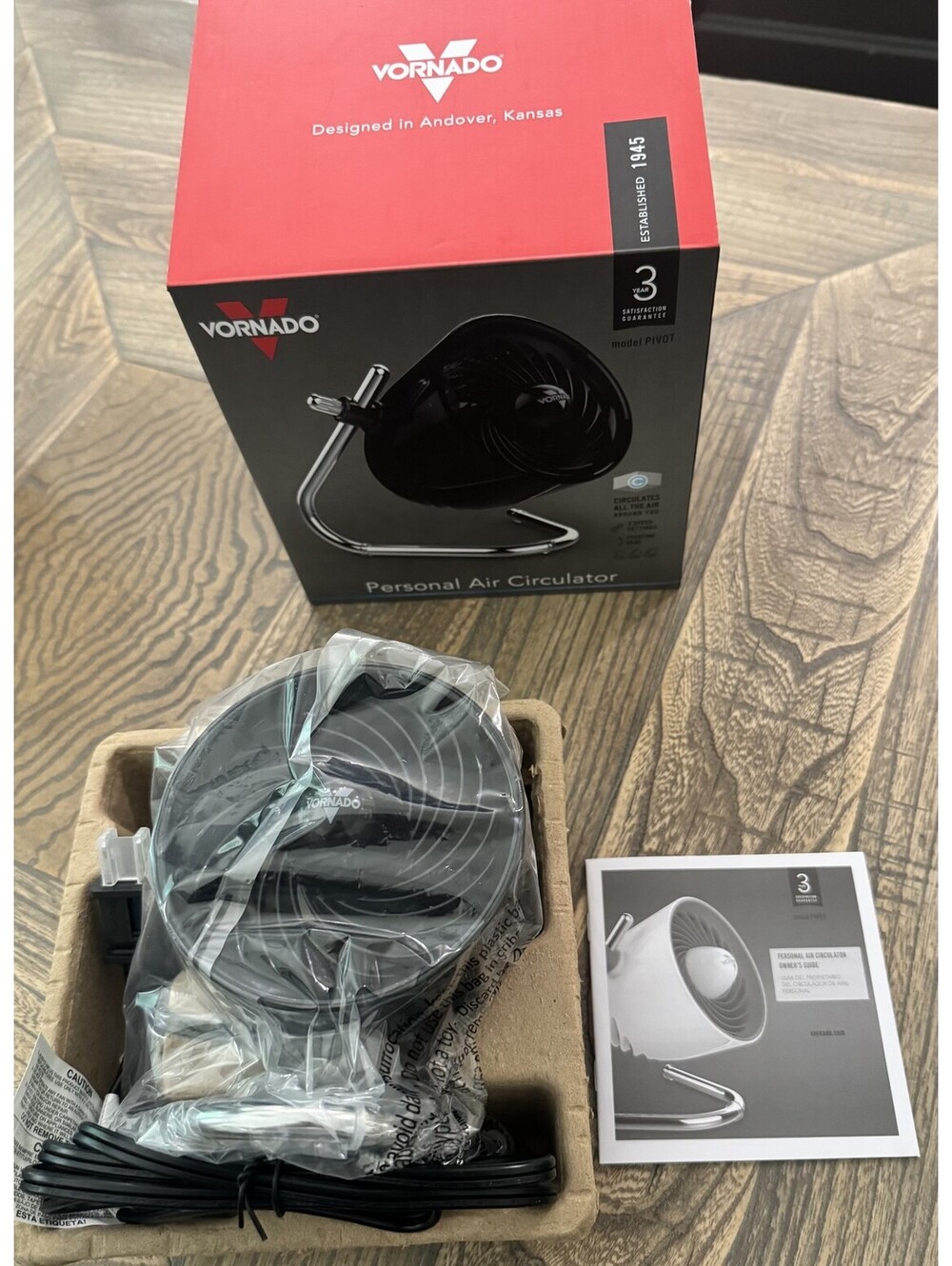 Vornado PIVOT Personal Air Circulator Fan - Black with Chrome Stand - 3 Speeds